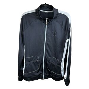 Alo CoolFit Zip Track Jacket Women XL Black Gray Athleisure Gym